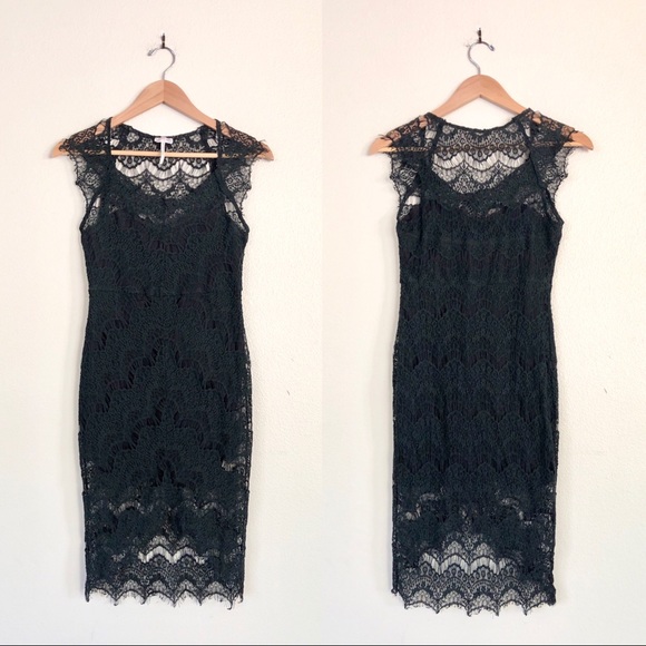 FREE PEOPLE Peek a Boo Black Lace Slip Dress - Picture 3 of 7